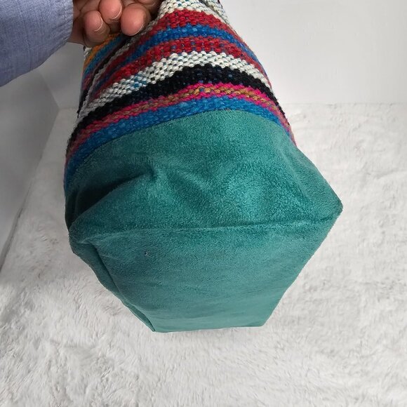 Sumac Qhantaty Green Serape Tapestry Faux Suede Boho Southwestern Tote - Picture 8 of 15